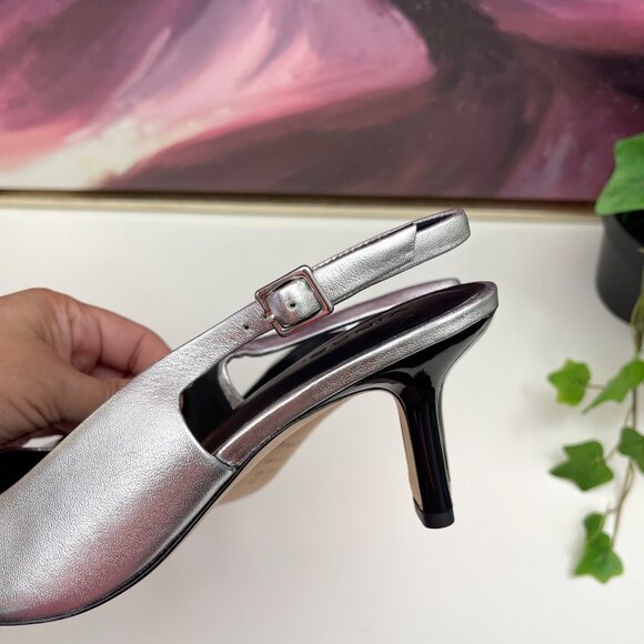 Vince Pandora Pointed Toe Slingback Pump in Silver Size 7.5 - Picture 9 of 13